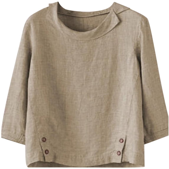Fimkaul Women's Shirts Winter Fall Plus Size Long Sleeve Casual Tops Spring Cotton Large Bottom Button Solid Shirt T-Shirts Khaki 3XL