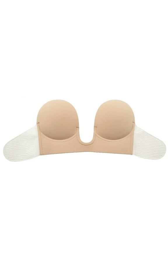 Women's Strapless Bras Sticky Backless Self Adhesive Invisible Push up Bra Beige M