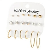 Fimkaul Women's Stud Earrings 9 Pairs Hoop Multipack Pearl Small Big Hoops Packs Set Trendy Jewelry Birthday Party Gifts Gold