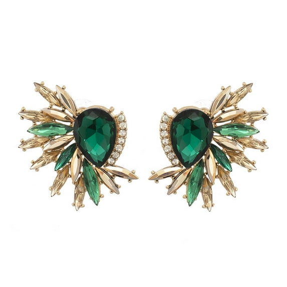 Fimkaul Women's Stud Earrings Vintage Rhinestone Statement Retro Fancy Cluster Crystal Drop Dangle Bling Colorful Gifts Green