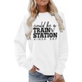 thumbnail image 1 of Fimkaul Women's Sweatshirt Hoodies Winter Fall Long Sleeve Casual Tops Fashion Letter Could Be A Train Station Kind Day Print Crew Neck Pullover Sweatshirts White M, 1 of 4