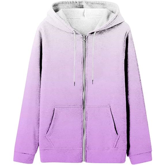 Fimkaul Women's Sweatshirt Hoodies Winter Fall Plus Size Long Sleeve Casual Tops Round Neck Gradient Print Fashion Loose Top Sweatshirts Purple M