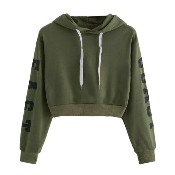 Fimkaul Women's Sweatshirt Long Sleeve Casual Tops Fall Hoodie Letters Hooded Tops Blouse Pullover Sweater Army Green S