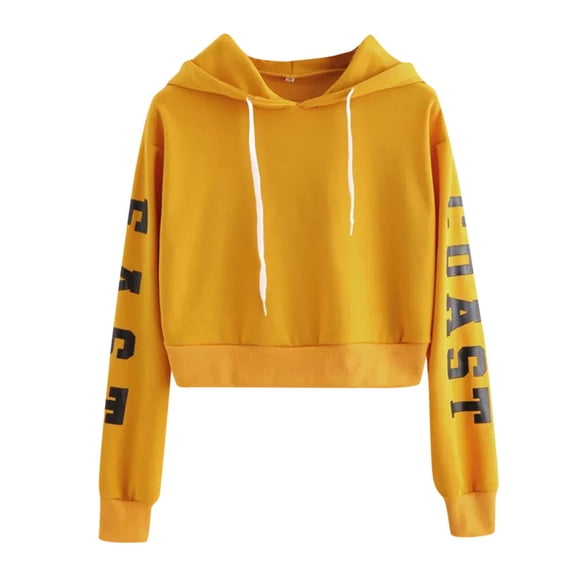 Fimkaul Women's Sweatshirt Long Sleeve Casual Tops Fall Hoodie Letters Hooded Tops Blouse Pullover Sweater Yellow XL