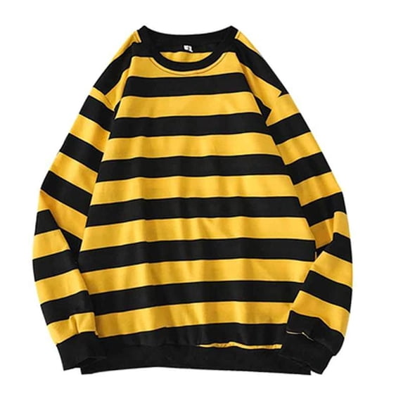 Fimkaul Women's Sweatshirt Long Sleeve Casual Tops Fall Winter Round Neck Stripe Tops Blouse Pullover Sweater Yellow L