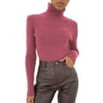 thumbnail image 1 of Fimkaul Women's T Shirts Long Sleeve Casual Tops Soft Sweater Slim Fit Lightweight Turtleneck Undershirt Knitted Warm Fitted Fashion Pullover Sweater Blouse T-Shirt Red, 1 of 8