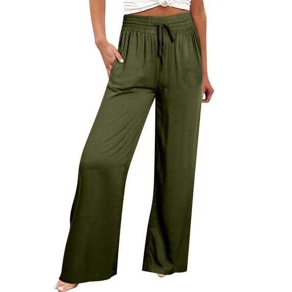 Fimkaul Women's Wide Leg Pants Fashion Gradient Print Bottom Sweatpants Pockets Sporty Gym Athletic Fit Jogger Casual High Waisted Straight Trousers Pants Army Green L