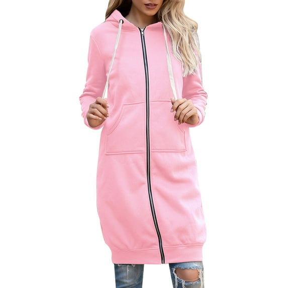 Fimkaul Women's Winter Coats Long Sleeve Casual Tops Fashion Solid Cardigan Hooded Mid Length Jackets Coat Pink 5XL