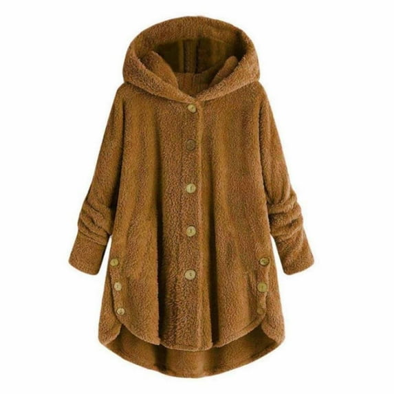 Winter Fall Hooded Jackets for Women Plus Size Button Plush Tops Loose Cardigan Wool Plus Size Jacket Coat