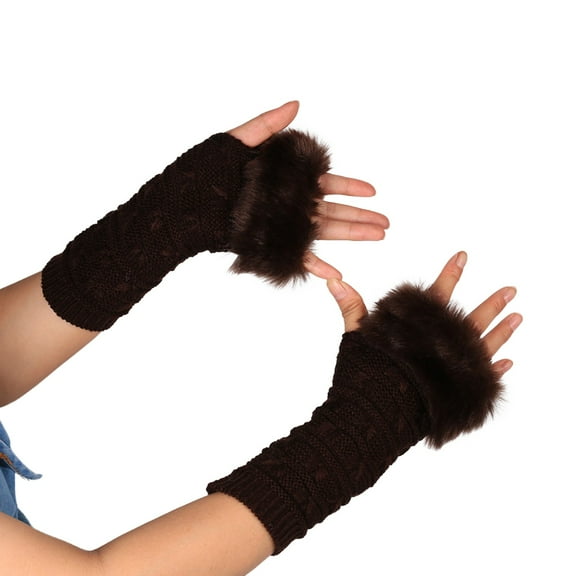 Fimkaul Womens Gloves Fall Butterfly Pattern Plus Wool Knitting Half Finger Warm Winter Gloves
