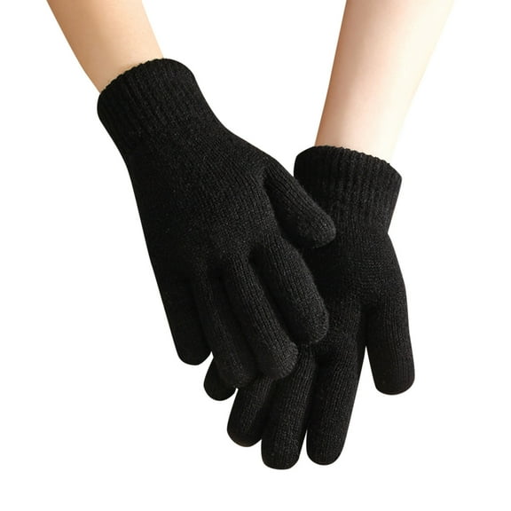 Fimkaul Womens Gloves Fall Simple Fashion Double Thick Knitted Warm Winter Gloves