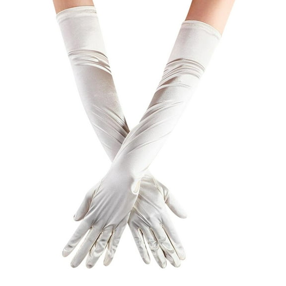 Fimkaul Womens Gloves Opera Dance Elbow Finger 1920s Bridal Long Length Satin Winter Gloves