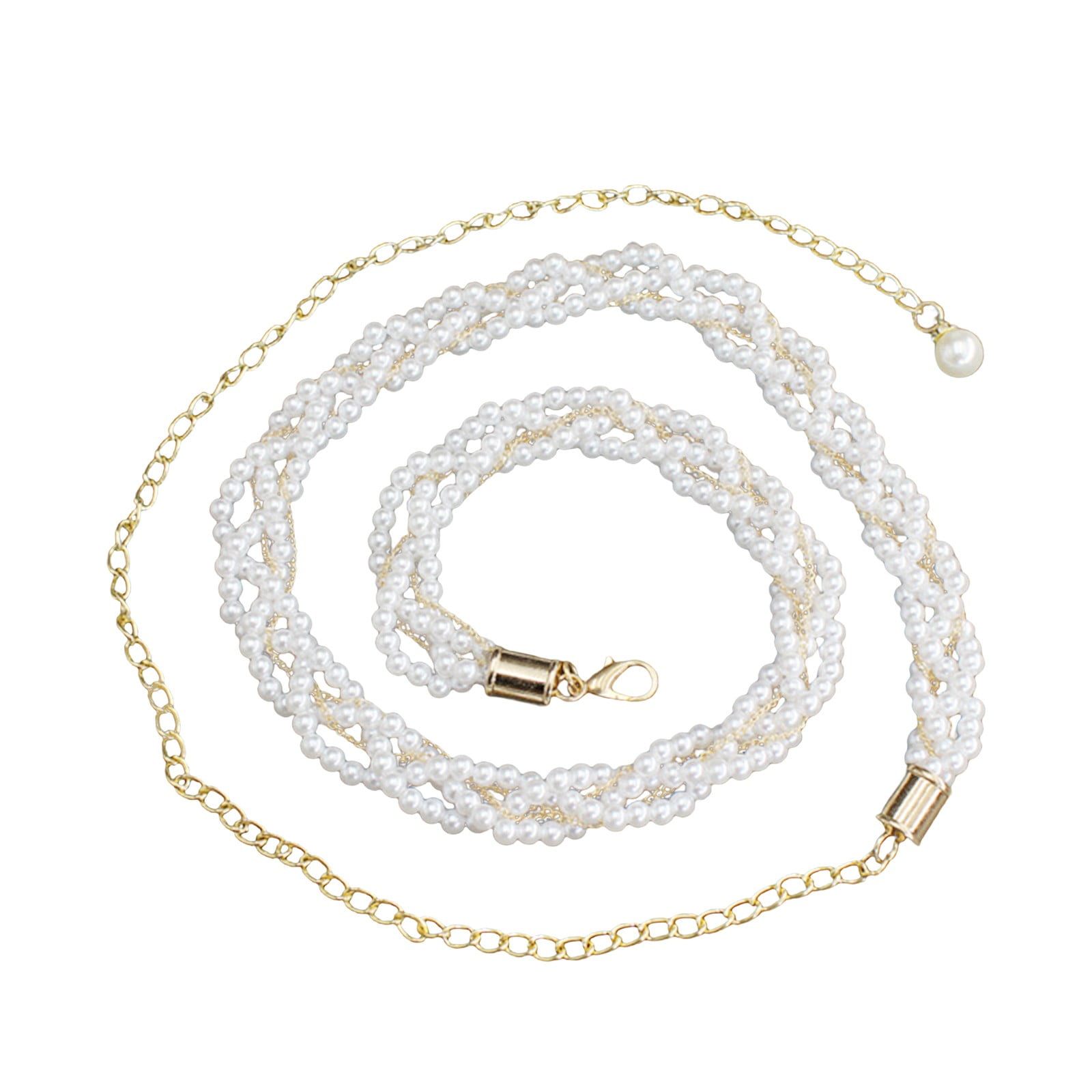 Womens Men Belt Fashion Metal Dress Beaded Hook Waist Chain Pearl Decoration Metal Belt Belts