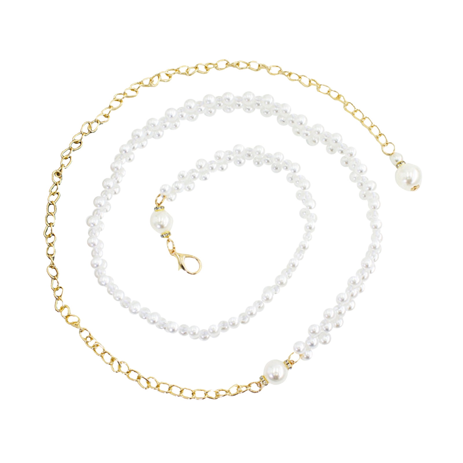 Womens Men Belt Fashion Pearl Round Buckle Hook Adjustment Pearl Waist Chain Decorative Dress Waist Small Fragrance Thin Sweet Chain Belts