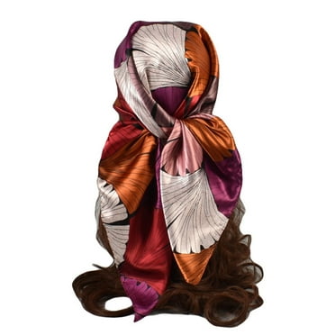 Fimkaul Womens Scarf Casual Silk Flower Printed Silk Printing Square Turban Summer Winter Fall Shawl Wraps Scarfs