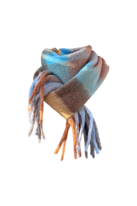 Womens Scarf Woven Knitted With Colourful Check Pattern Long Thick Fringes Warm Summer Winter Fall Shawl Wraps Scarfs