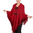 thumbnail image 1 of Fimkaul Womens Shawl Wraps Fall Cape Cape Fringe Horn Buckle Solid Irregular Double Fringe Cape Cape Warm Thick Summer Winter Fall, 1 of 8