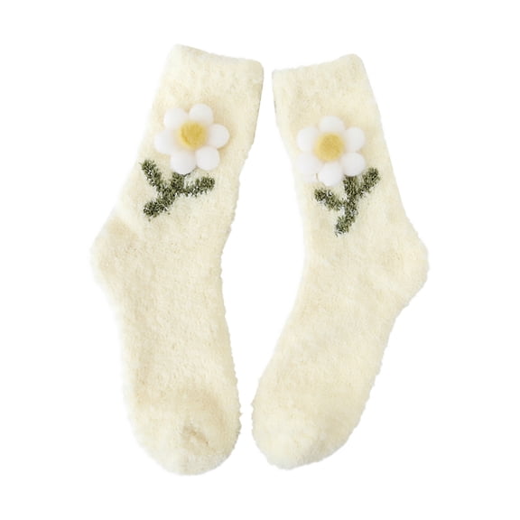Womens Socks Thickened Non Shedding Home Sleeping With Small Flowers Warm Mid Calf Coral Velvet Floor Summer Winter Fall Mens Socks