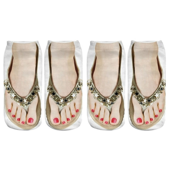 Fimkaul Womens Socks Two Pairs Pattern Manicure Print Flip Flop Funny Hidden Running Personalized Summer Winter Fall Mens Socks