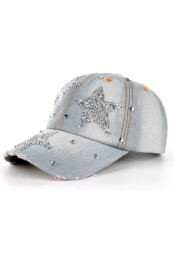 Womens Summer Baseball Cap Denim Hat Rhinestone Hop Hip Snapback Flat Sun Hats for Men