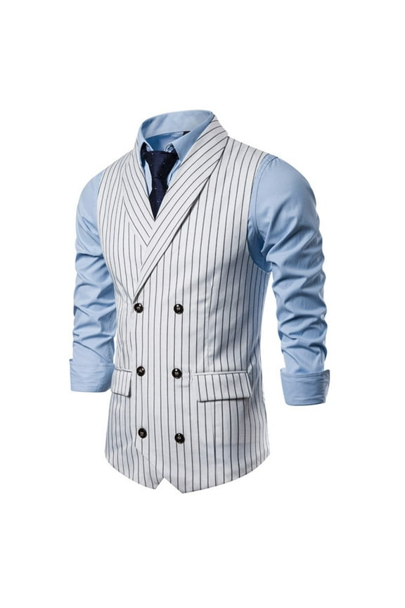 e Formal Suit Vest for Men Waistcoat Double-breasted Pocket Striped Business Casual Wedding Vest Jacket Coat Dress Suits Vests Tops