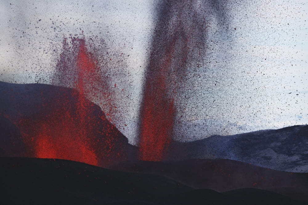Fimmvorduhals eruption lava fountains Eyjafjallajokull Iceland Canvas Art - Martin RietzeStocktrek Images (17 x 12)