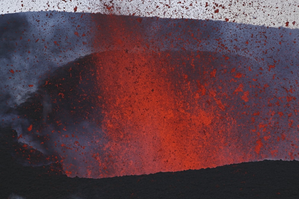 Fimmvorduhals eruption lava fountains Eyjafjallajokull Iceland Canvas Art - Martin RietzeStocktrek Images (34 x 23)