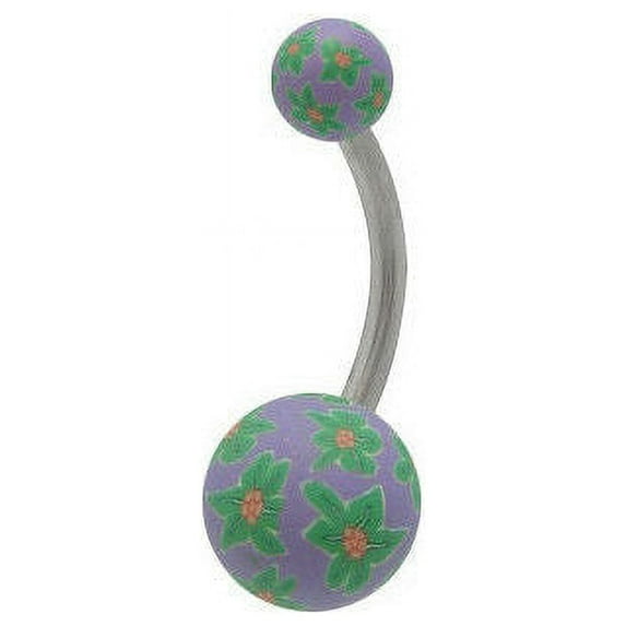 Fimo Beads Green Flower Design Belly Ring