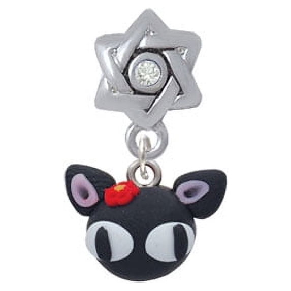 Fimo Clay Cute Kitty - Star of David with Clear Crystal Charm Bead