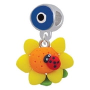 Fimo Clay Sunflower with Ladybug - Blue Evil Eye Charm Bead