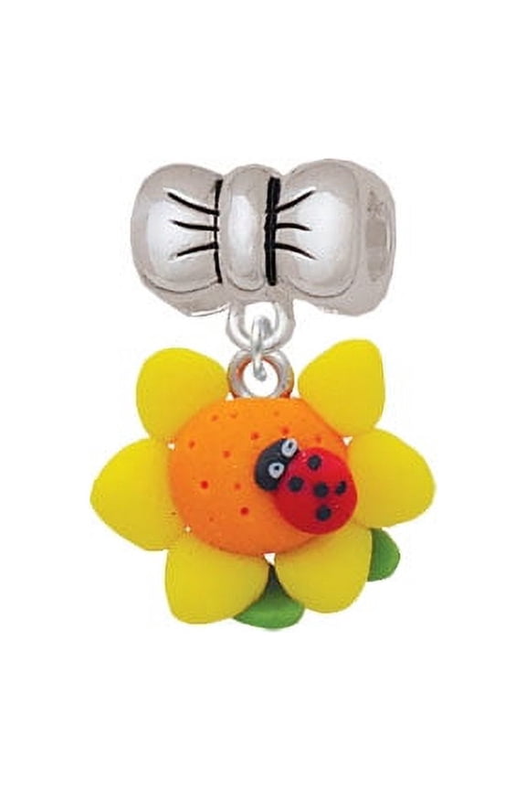 Fimo Clay Sunflower with Ladybug - Bow Charm Bead