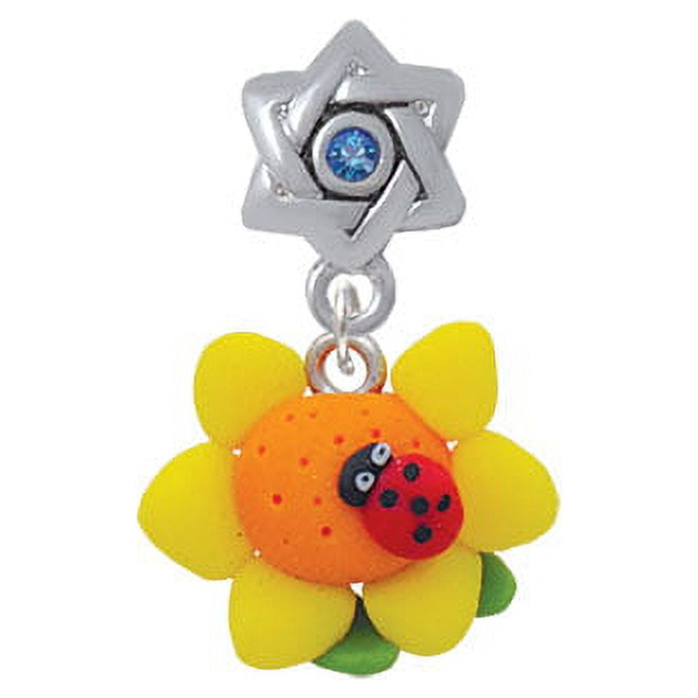 Fimo Clay Sunflower with Ladybug Star of David with Blue Crystal