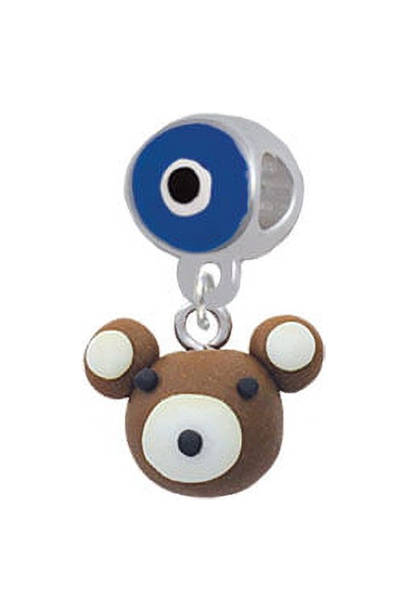 Fimo Clay Teddy Bear - Blue Evil Eye Charm Bead