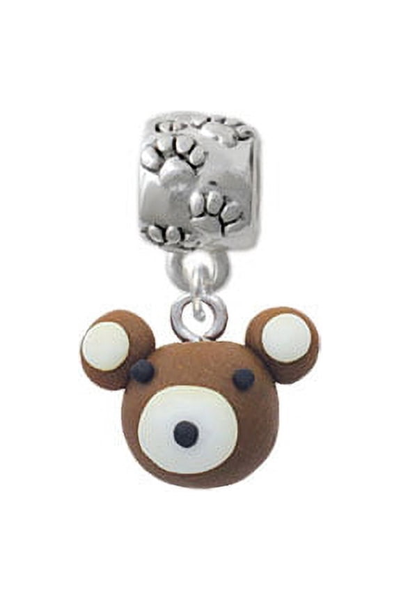 Fimo Clay Teddy Bear - Paw Print Charm Bead