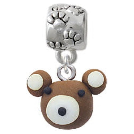 Fimo Clay Teddy Bear - Paw Print Charm Bead
