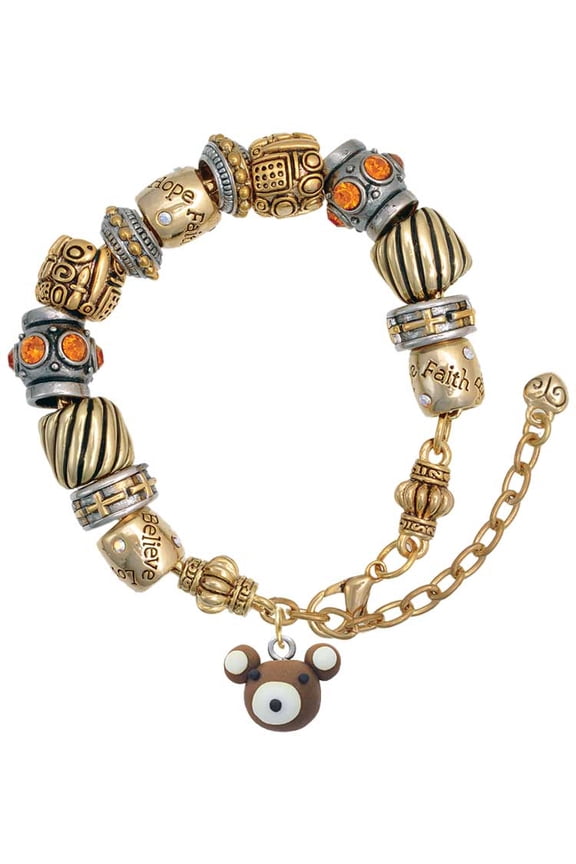 Fimo Clay Teddy Bear Two Tone Christian Bead Bracelet