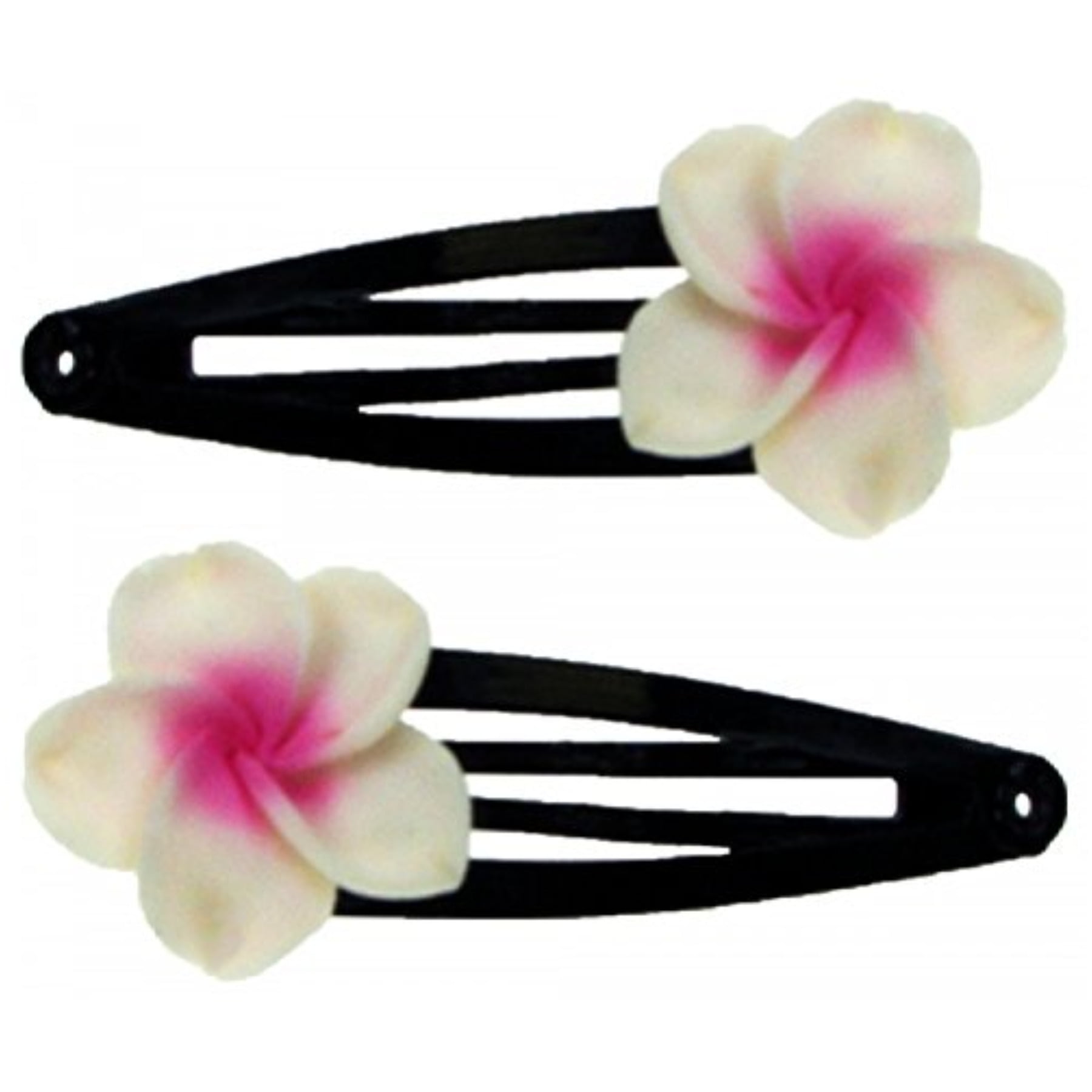 Fimo Hair Flower Snap Clip Set Of 2 Plumeria White & Pink