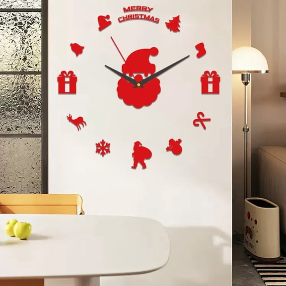 Fimosne Christmas Santa Claus Wall Clock Glow-in-the-dark Frameless Acrylic 3D Clock Silent Home Office Bedroom Living Room Digital Analog Clock Decoration