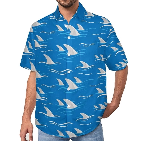 Fin And Waves Print Blouses Male Casual Shirts Hawaii Short Sleeve Trending Oversized B
