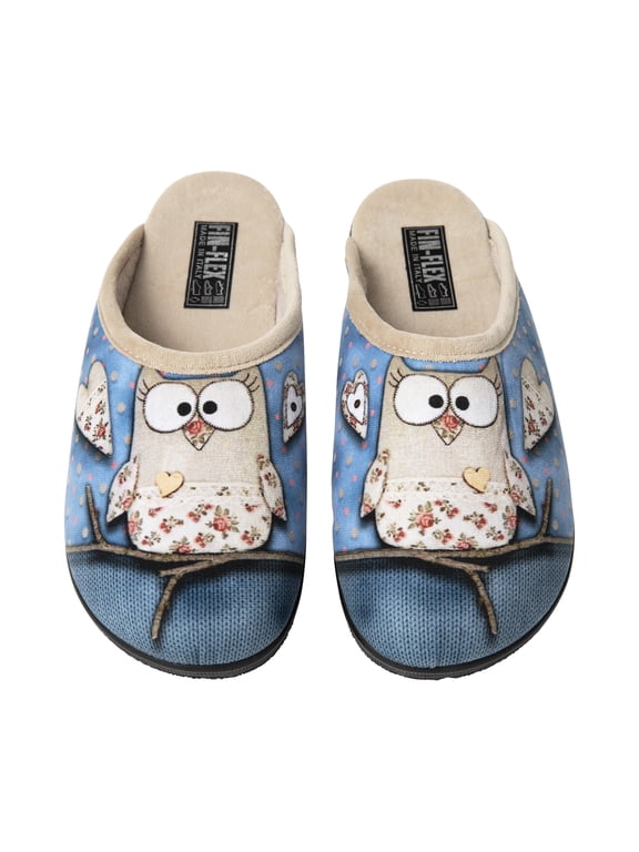 Fin Flex Women Female Indoor Outdoor Anti Slip Round Toe Slippers Animal Print Slip On Snowy Owl Size 10
