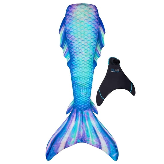 Fin Fun Atlantis - Mermaid Tail w/ Reinforced Tips & Monofin | 3D Side & Back Fins - for Women, Teen and Adults - (Pacific Pearl, Adult XL)