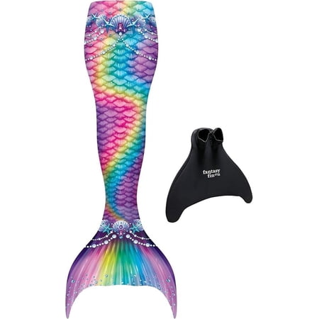 Fin Fun Fantasy Mermaid Tail for Girls and Boys, Monofin for Swimming Included, fits Youth Small to Medium- Rainbow - New Edition