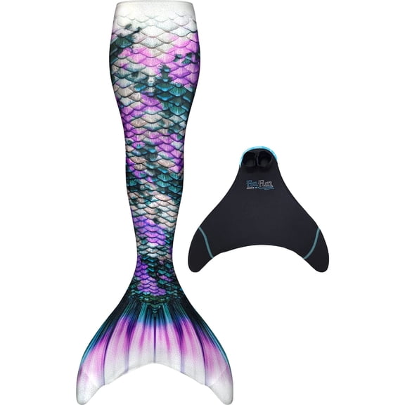 Fin Fun Limited Edition Mermaid Tail for Swimming for Girls and Kids with Monofin, 12, Violet Vortex