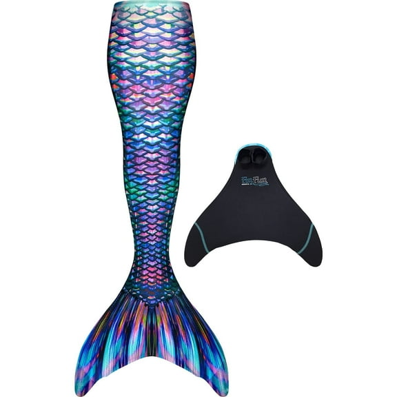 Fin Fun Limited Edition Mermaid Tail for Women, Teen and Adults with Monofin, Adult X-Small, Astral Storm