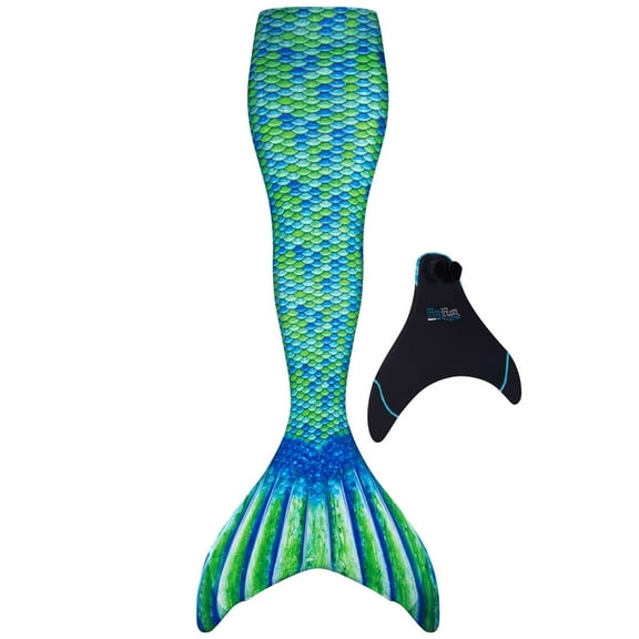 Fin Fun Mermaidens - Mermaid Swimming Tail with Monofin for Kids, Kids 6 Size, Aussie Green, 2 Pcs