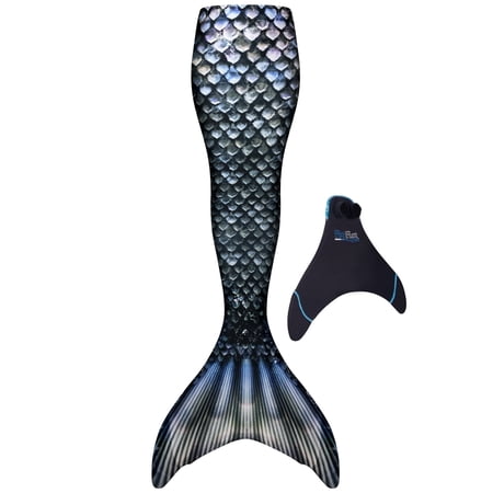 Fin Fun Mermaidens - Mermaid Swimming Tails with Monofin for Adults, Adult M Size, Barracuda Black, 2 Pcs