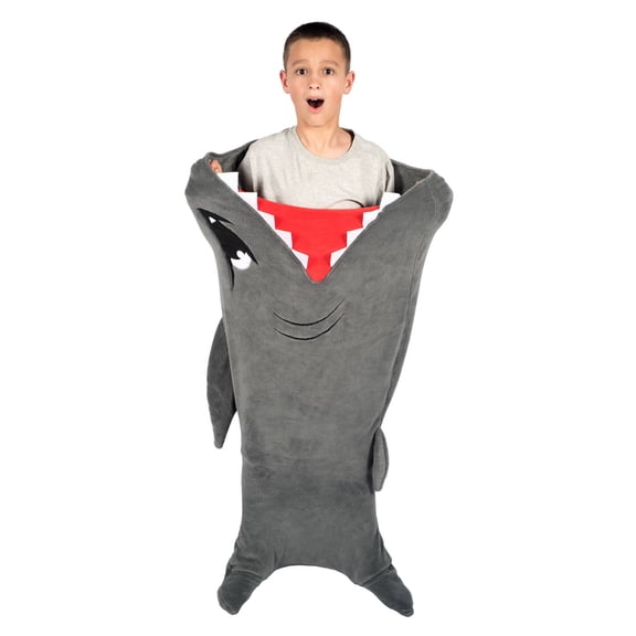 Fin Fun Wearable Hooded Blanket for Kids - Animal Hooded Blankets - Soft, Warm, Cozy, Portable, Double-Sided Fabric, Washable - Perfect Gift for Boys & Girls, Ages 4+ (Thrasher Shark)