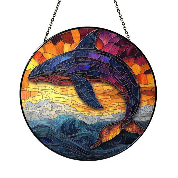 Fin Whale Ocean Suncatcher Hanging Round Window Present Vibrant Decor