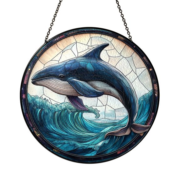 Fin Whale Ocean Suncatcher Hanging Round Window Present Vibrant Sun