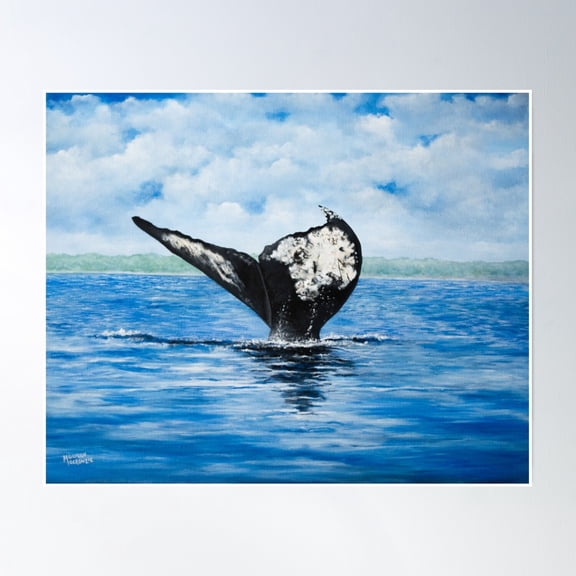 Fin Whale Tail Painting- Vintage Wall Arttrendy Retro Print Room Decor Wall Art , Poster Only